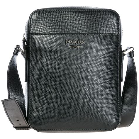 prada black leather mens messenger bag|prada men's cross body bag.